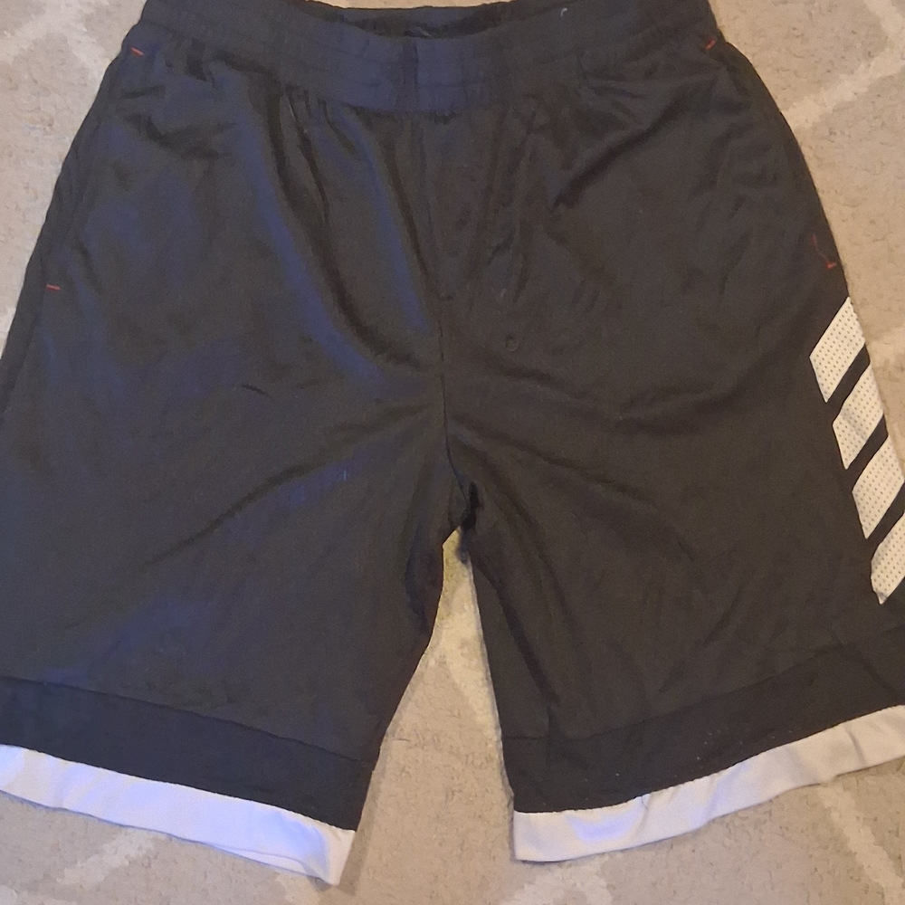 adidas Black Athletic Shorts with White Stripe Accents